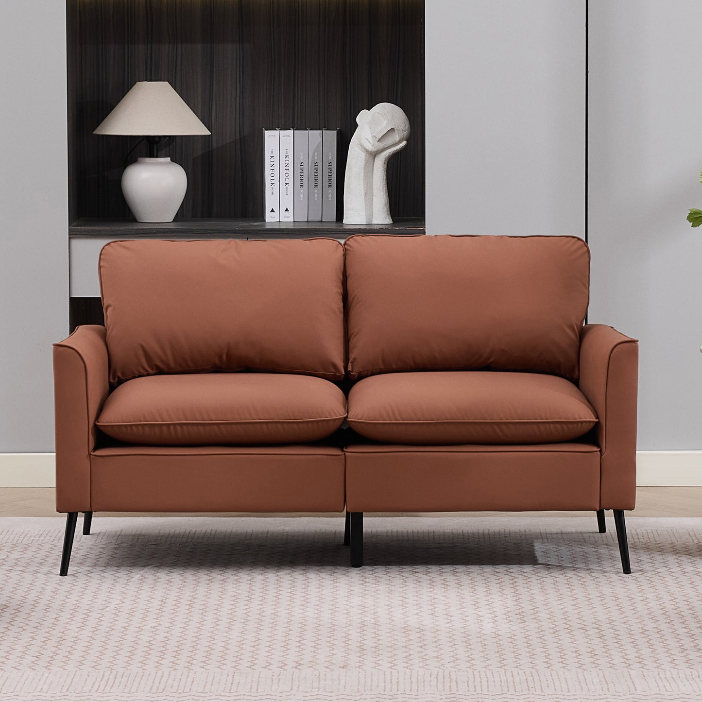 Brown Faux Leather Sectional Sofa - 4 Seat Bedroom