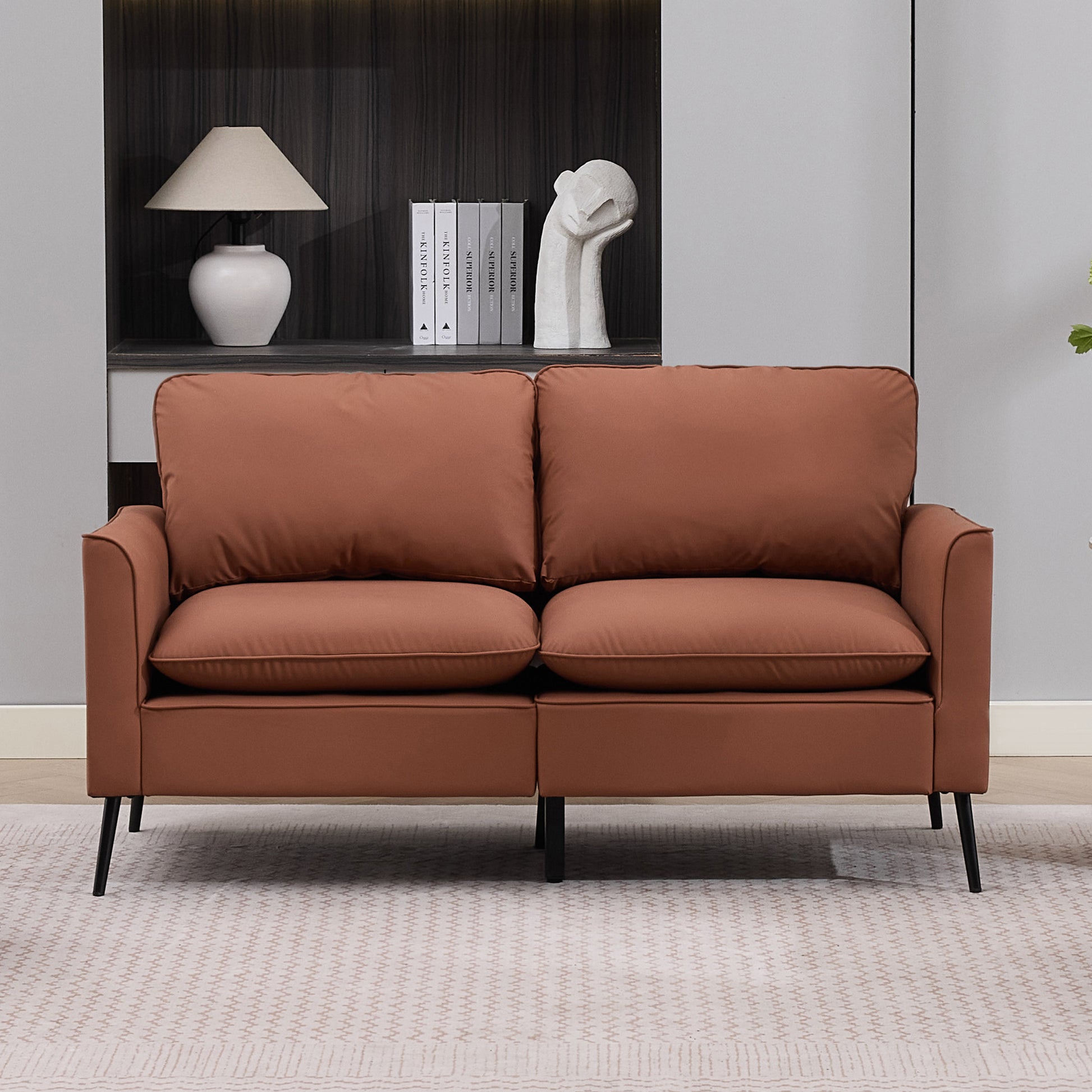 Brown Faux Leather Sectional Sofa - 4 Seat Bedroom