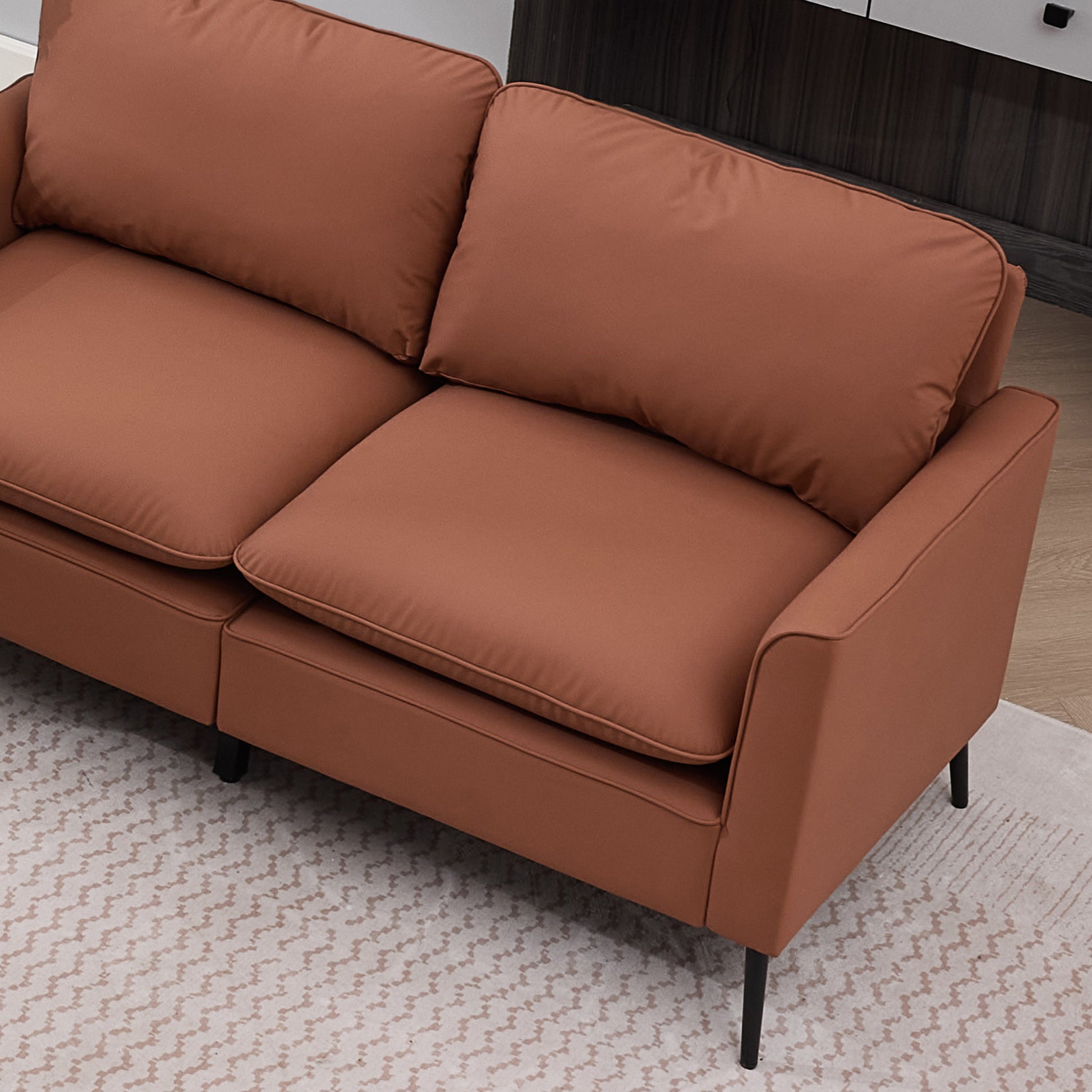 Brown Faux Leather Sectional Sofa - 4 Seat Bedroom