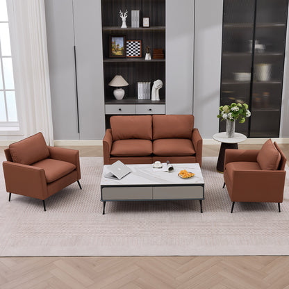 TS Cat paw leather upholstered sofa loveseat,Nordic retro light luxury living room balcony bedroom single casual sofa chair  Double sofa + two pack combination(Brown)