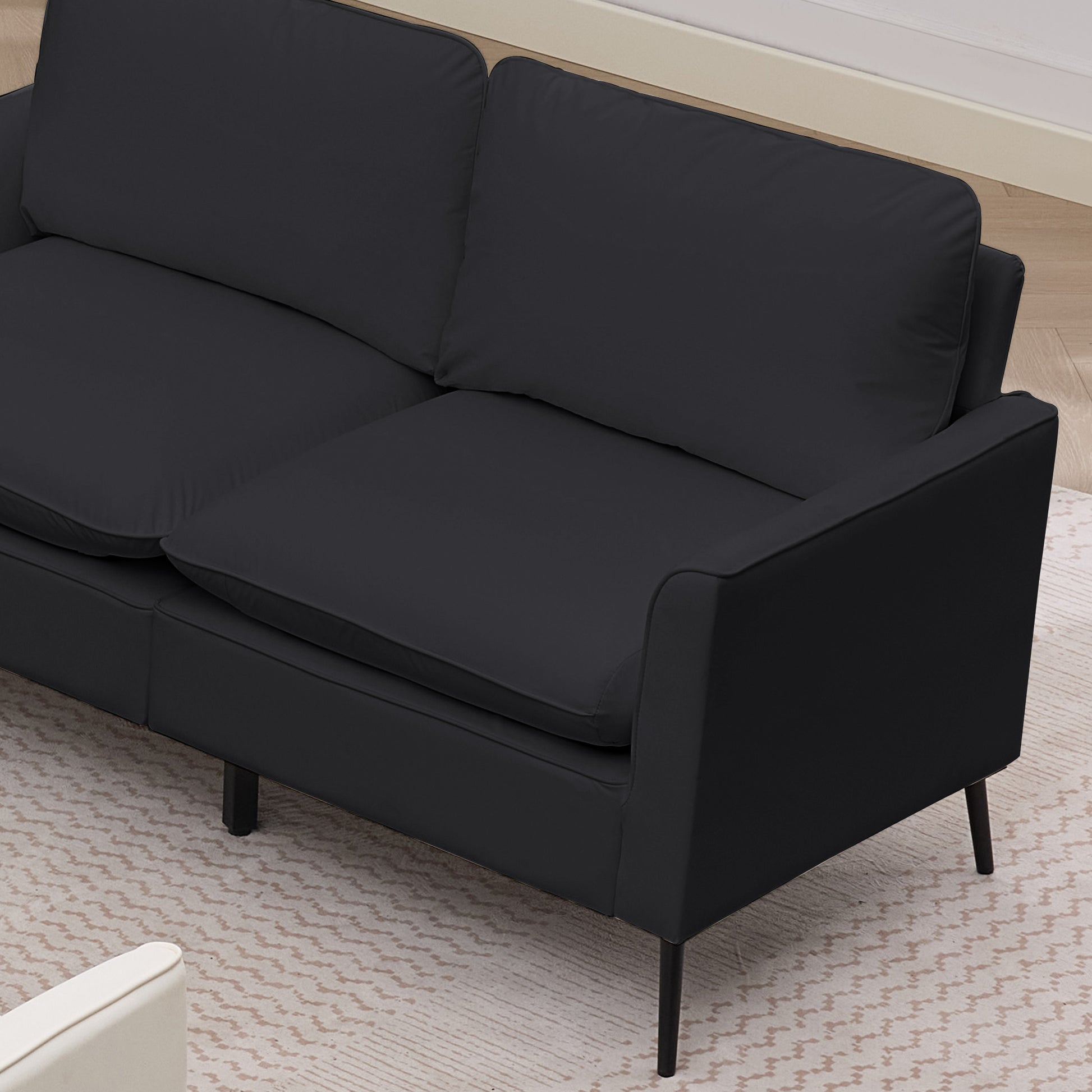 Black Faux Leather Sectional Sofa - 4 Seat Bedroom Chair