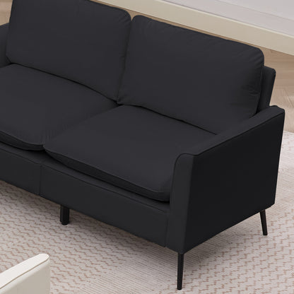 Black Faux Leather Sectional Sofa - 4 Seat Bedroom Chair