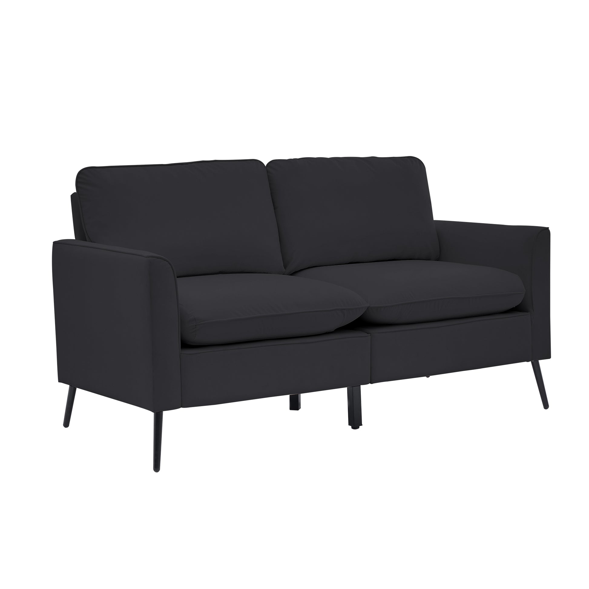 Black Faux Leather Sectional Sofa - 4 Seat Bedroom Chair