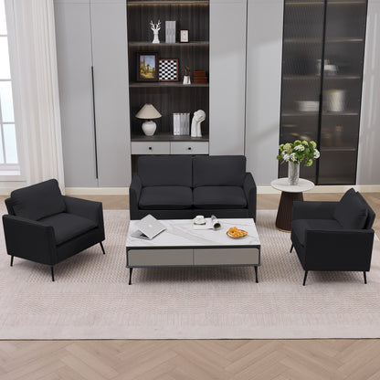 TS Cat paw leather upholstered sofa loveseat ,Nordic retro light luxury living room balcony bedroom single casual sofa chair Double sofa + two pack combination (black)