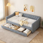 Twin Size Daybed with Drawers Upholstered Tufted Sofa Bed, with Button on Back and Piping on Waved Shape Arms-Light Grey