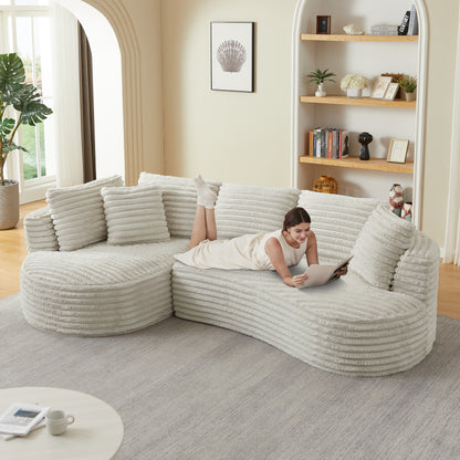 Cream Corduroy L-Shape Sectional Sofa - 4 Seats, No Assembly for Living Room