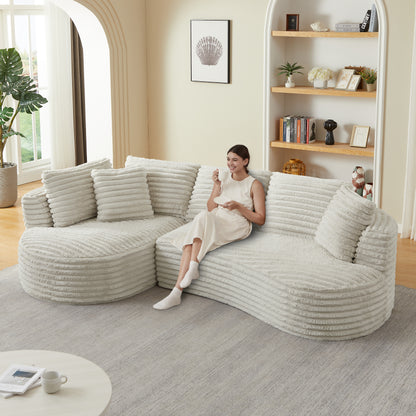 Cream Corduroy L-Shape Sectional Sofa - 4 Seats, No Assembly for Living Room
