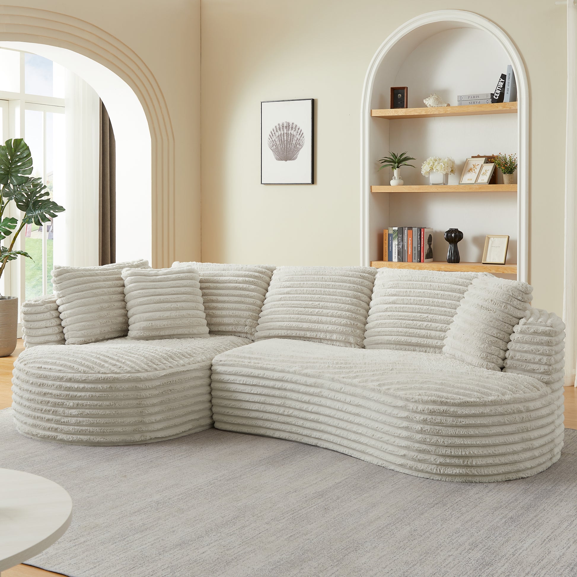 Modern Curved L-Shape Luxury Sectional Oversized Sofa: Minimalist Design, Comfy Sleeper Couch for Living Room, Apartment & Reception Spaces,No Assembly Required