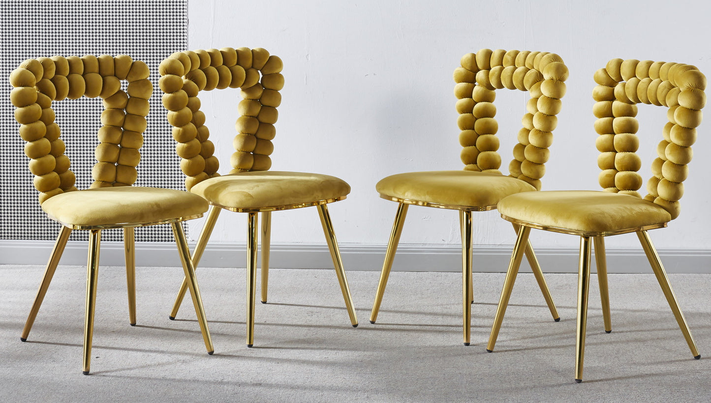 yellow and gold Modern chair(set of 4 ) with iron tube legs, soft cushions and comfortable backrest, suitable for dining room, living room, cafe,hairball back