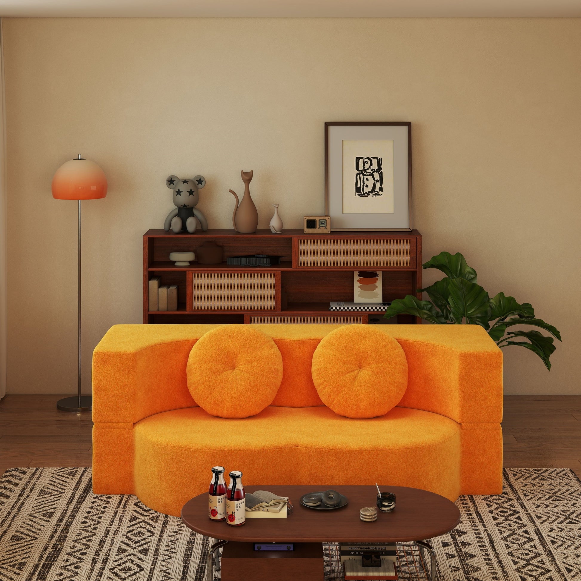 75" Yellow Polyester Loveseat Sofa Bed - Foam Cushion for Living Room