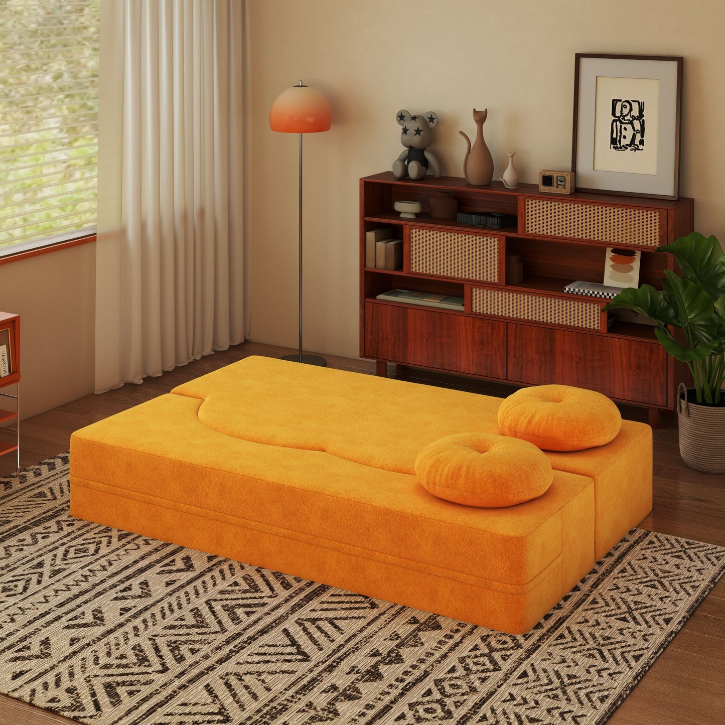 75" Yellow Polyester Loveseat Sofa Bed - Foam Cushion for Living Room