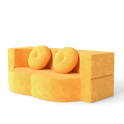 75" Yellow Polyester Loveseat Sofa Bed - Foam Cushion for Living Room