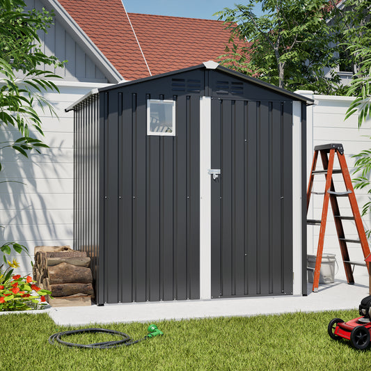 Gray Metal Outdoor Storage Shed 6x4 FT for Garden Tools