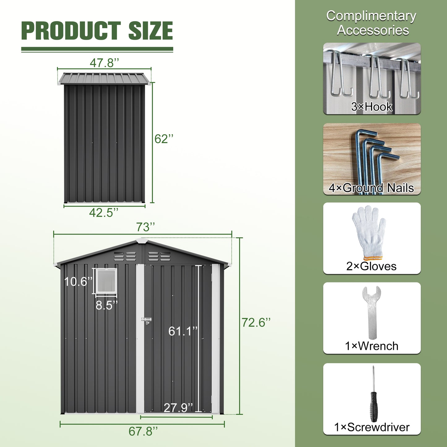 Gray Metal Outdoor Storage Shed 6x4 FT for Garden Tools