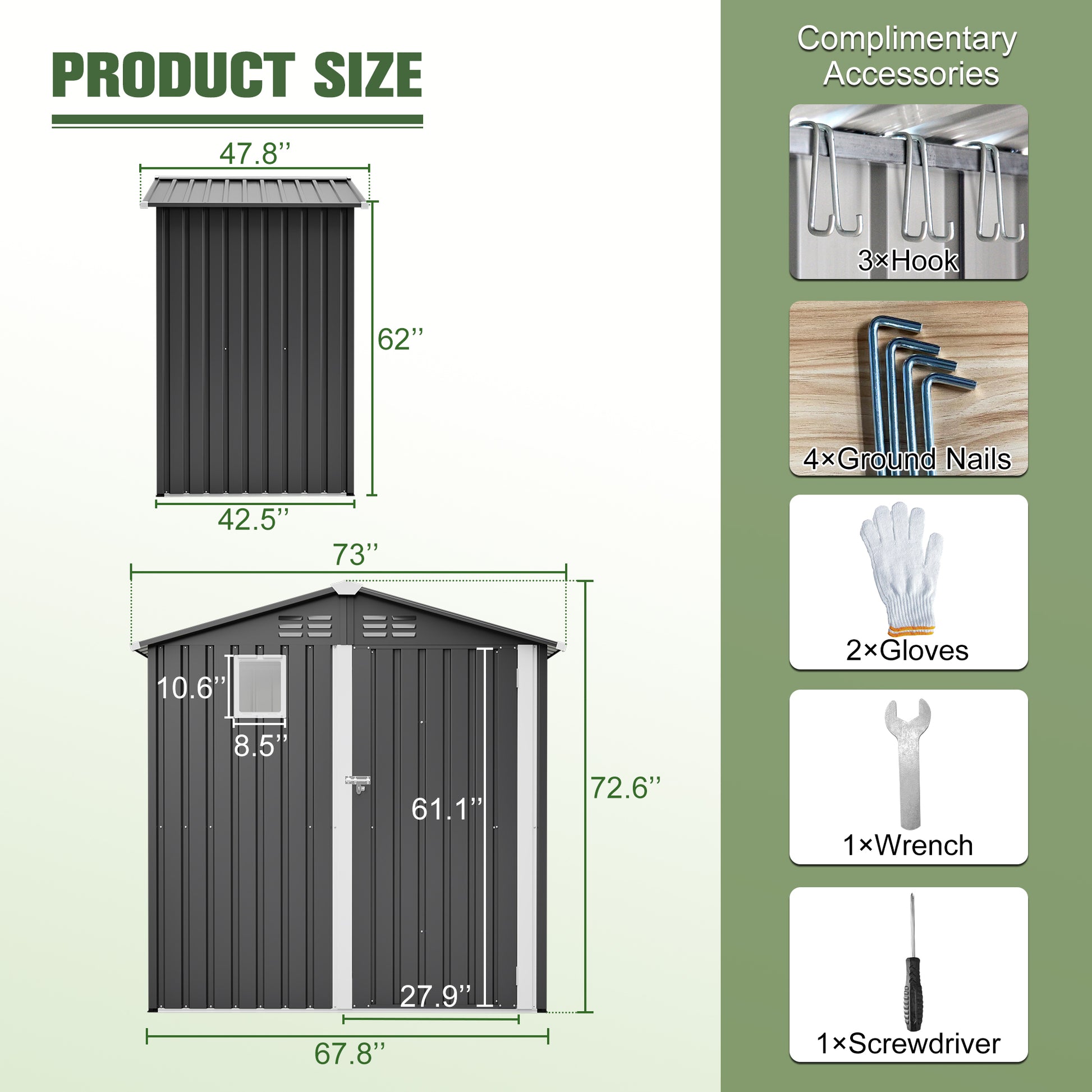 Gray Metal Outdoor Storage Shed 6x4 FT for Garden Tools