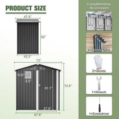 Gray Metal Outdoor Storage Shed 6x4 FT for Garden Tools