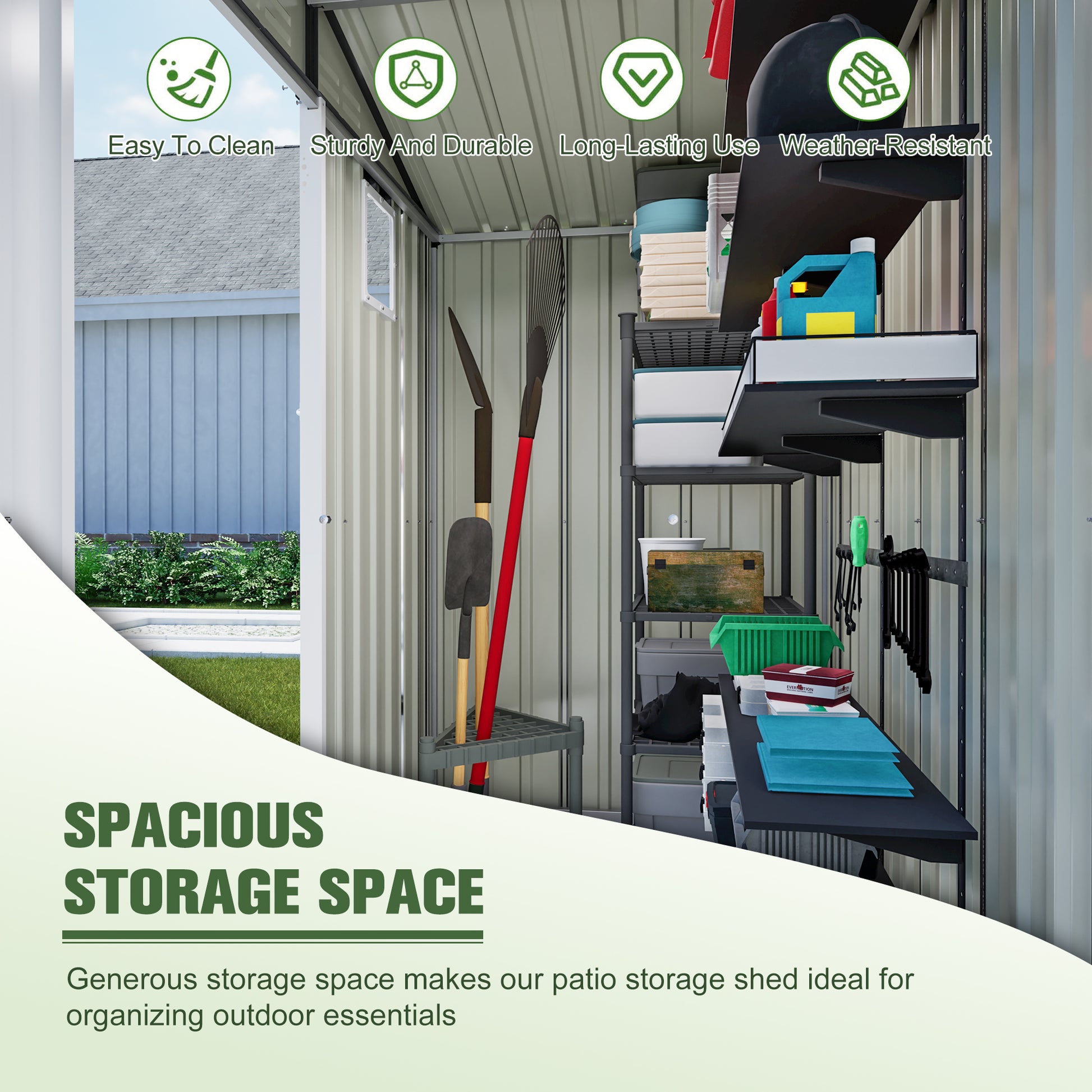 Gray Metal Outdoor Storage Shed 6x4 FT for Garden Tools