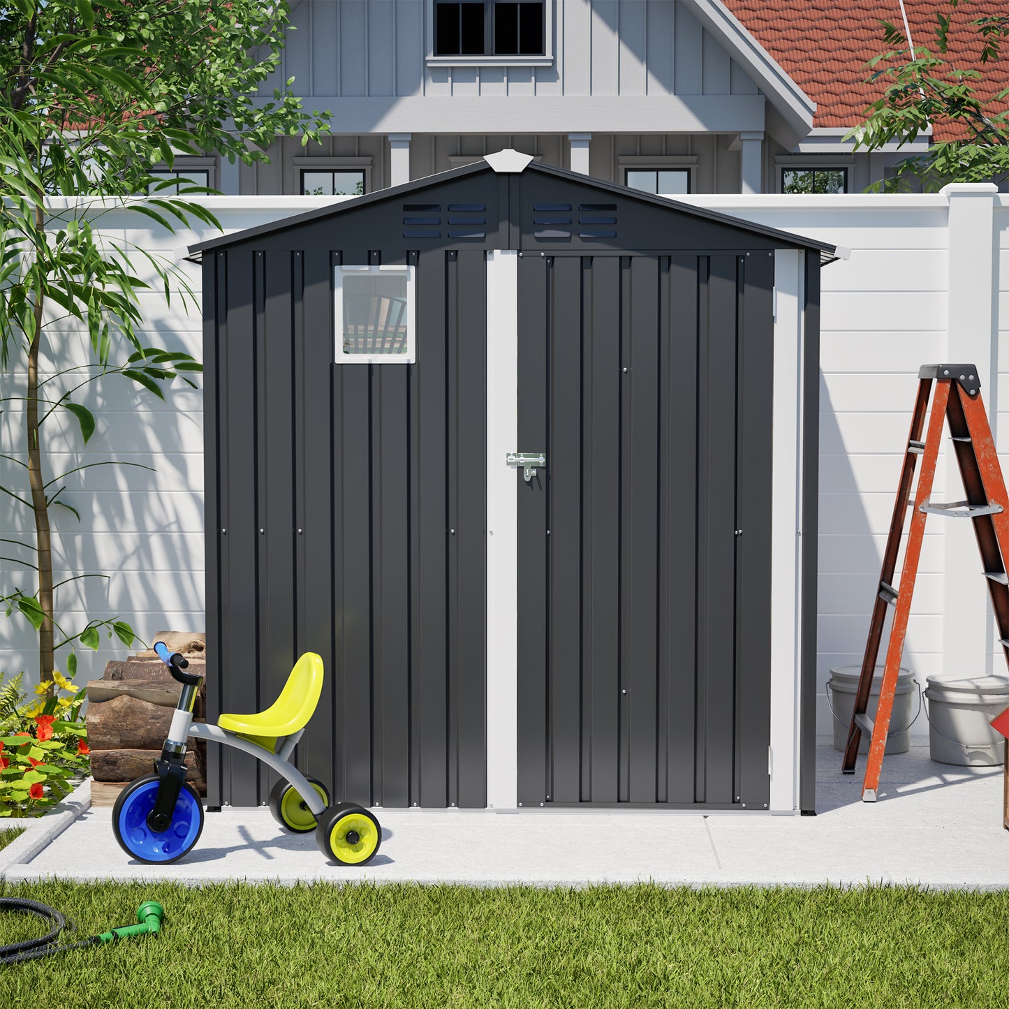 Gray Metal Outdoor Storage Shed 6x4 FT for Garden Tools
