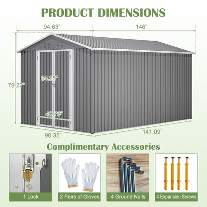8x12 ft Metal Storage Shed - Weather-Ready Outdoor Storage