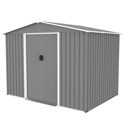 Gray Metal Storage Shed for Garden or Poolside Use, All Weather