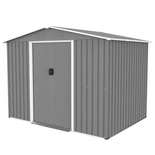 Gray Metal Storage Shed for Garden or Poolside Use, All Weather