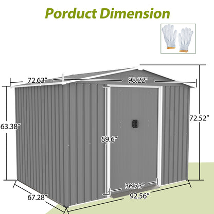 Gray Metal Storage Shed for Garden or Poolside Use, All Weather