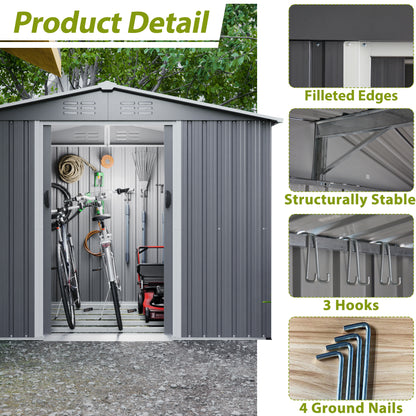 Gray Metal Storage Shed for Garden or Poolside Use, All Weather