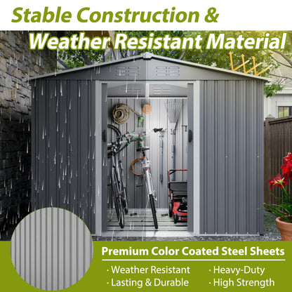 Gray Metal Storage Shed for Garden or Poolside Use, All Weather