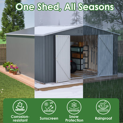 11x13 FT Metal Storage Shed - Weatherproof Outdoor Garden House