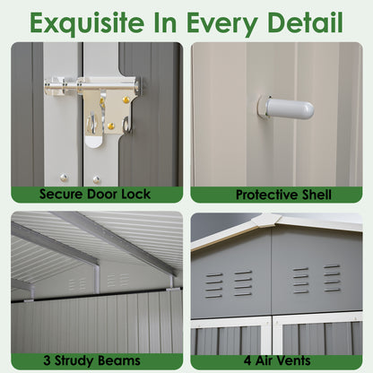 11x13 FT Metal Storage Shed - Weatherproof Outdoor Garden House