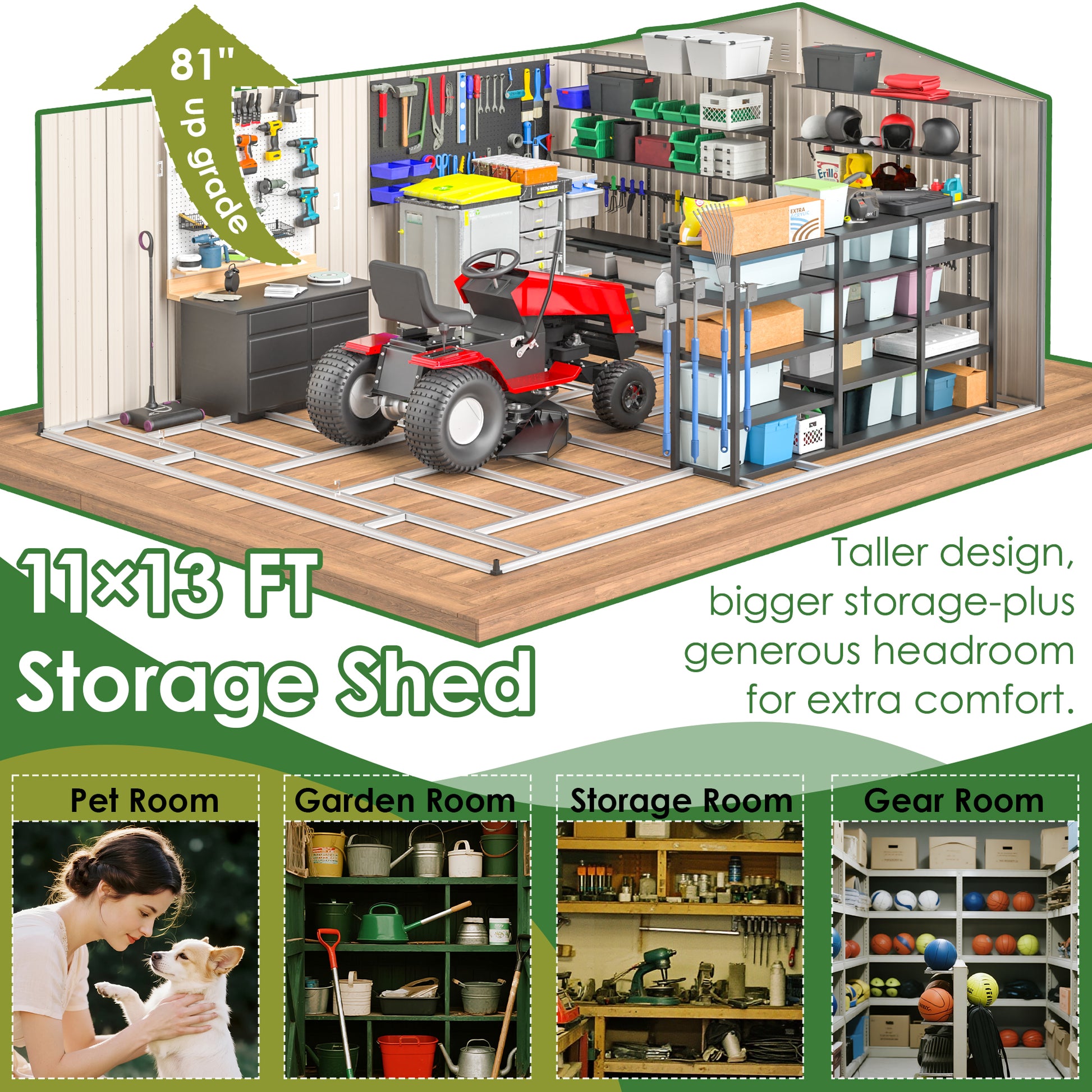 11x13 FT Metal Storage Shed - Weatherproof Outdoor Garden House