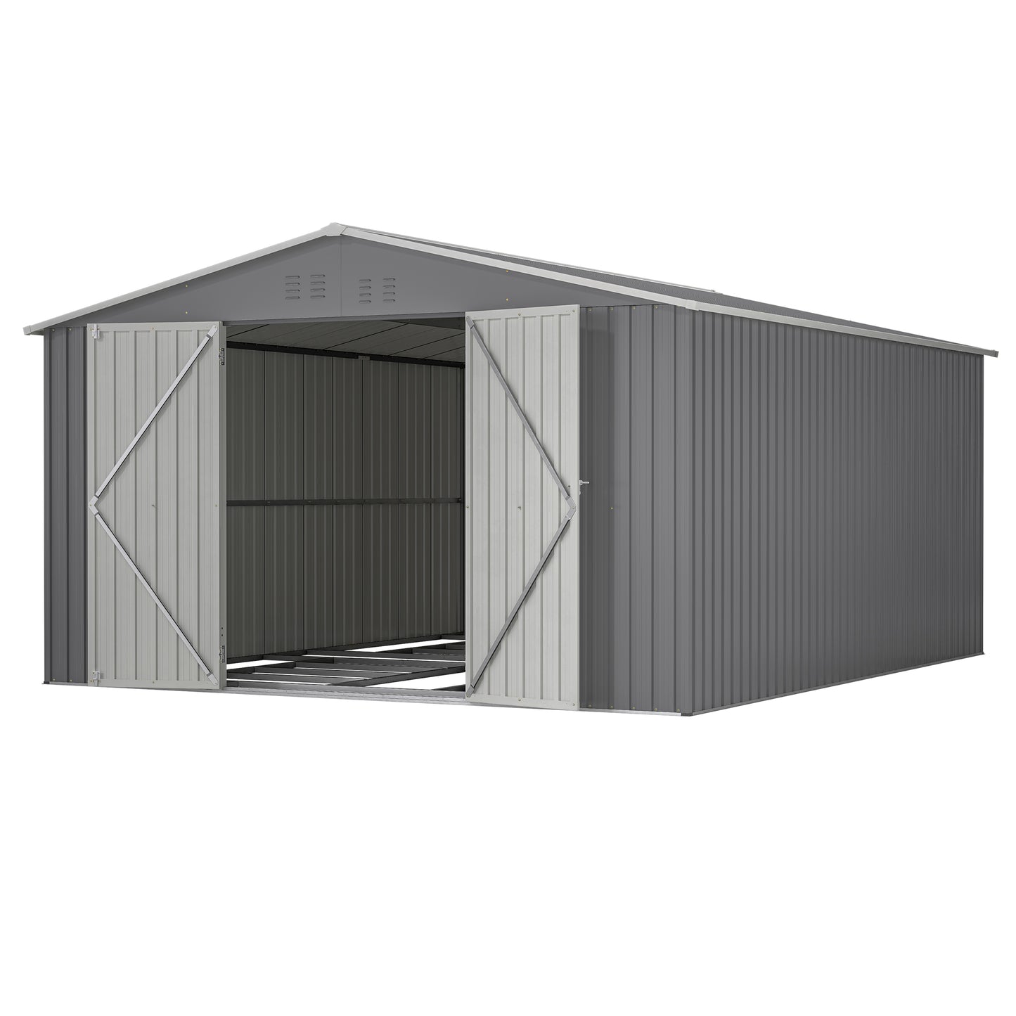 11x13 FT Metal Storage Shed - Weatherproof Outdoor Garden House