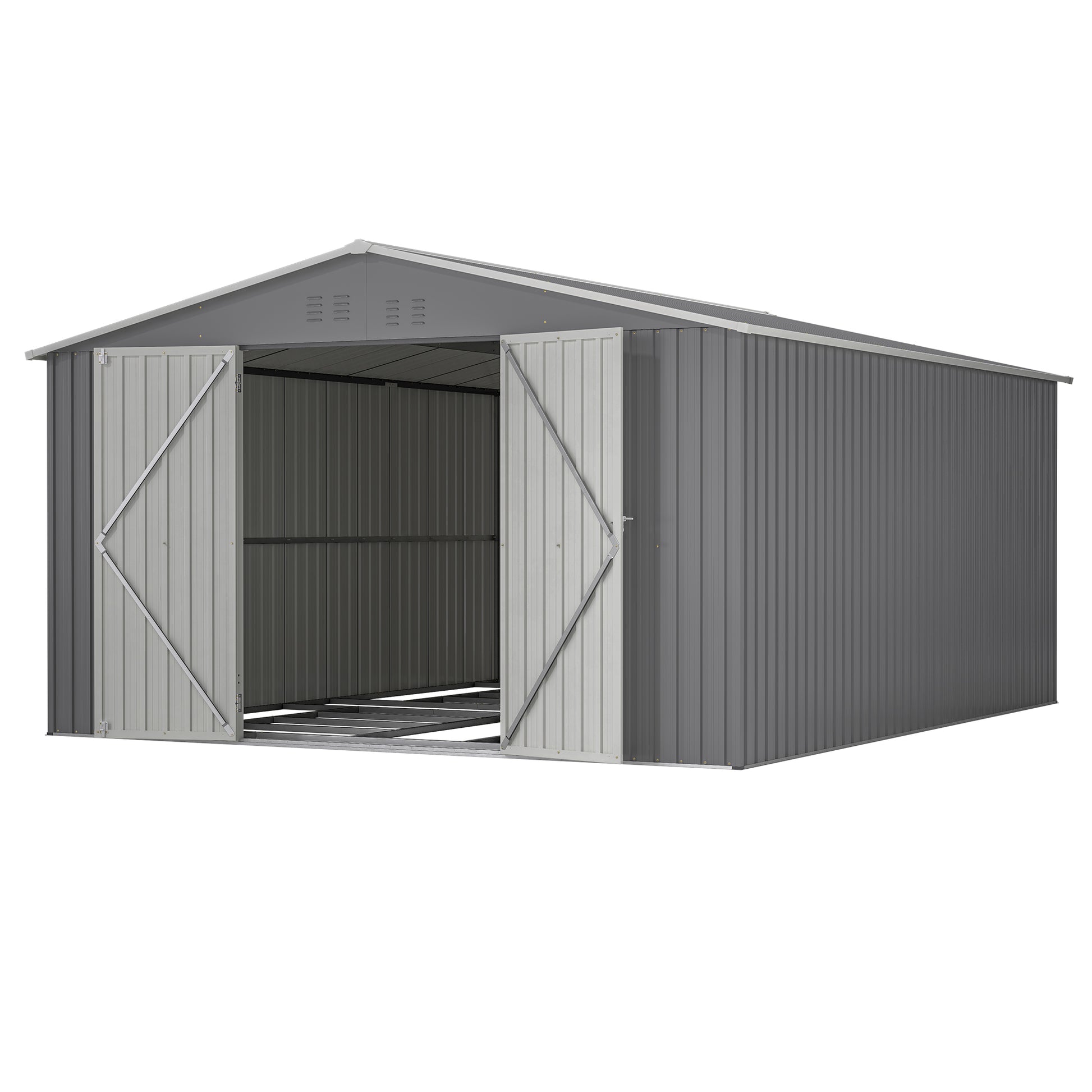 11x13 FT Metal Storage Shed - Weatherproof Outdoor Garden House