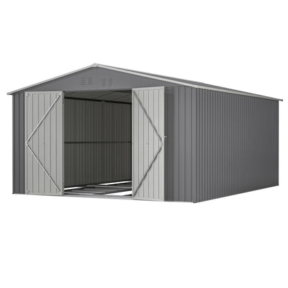 11x13 FT Metal Storage Shed - Weatherproof Outdoor Garden House