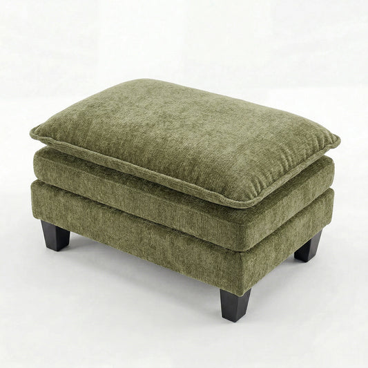 Rectangular Green Chenille Ottoman Footstool, Padded Upholstered Coffee Table Ottoman, Modern Footrest for Living Room, Bedroom.