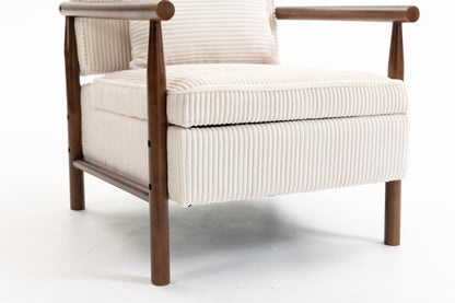 Living Room Antique White Corduroy Lounge Chair with Storage - Bedroom Accent Chair
