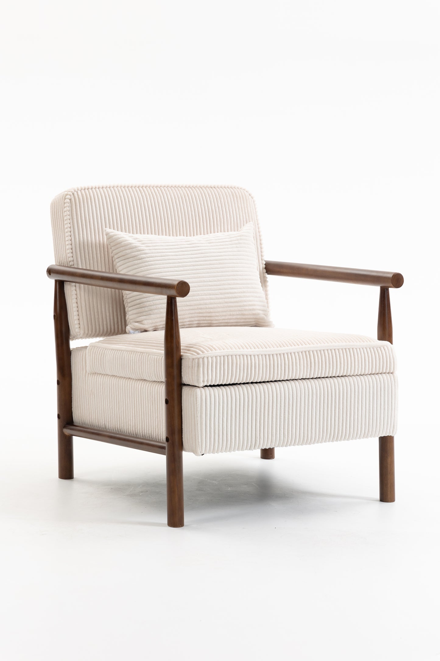 Living Room Antique White Corduroy Lounge Chair with Storage - Bedroom Accent Chair