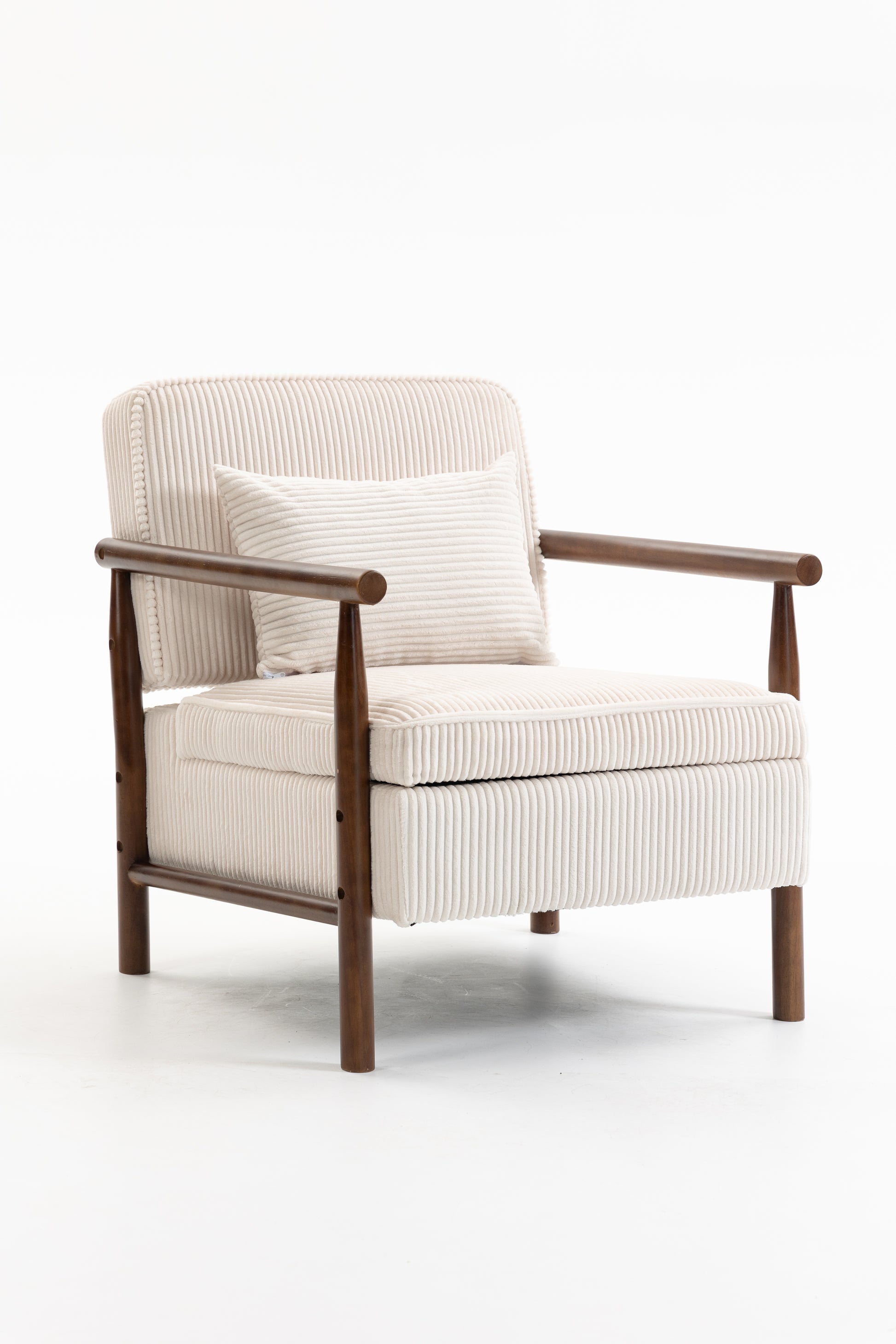 Living Room Antique White Corduroy Lounge Chair with Storage - Bedroom Accent Chair