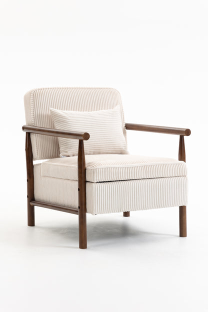 Living Room Antique White Corduroy Lounge Chair with Storage - Bedroom Accent Chair