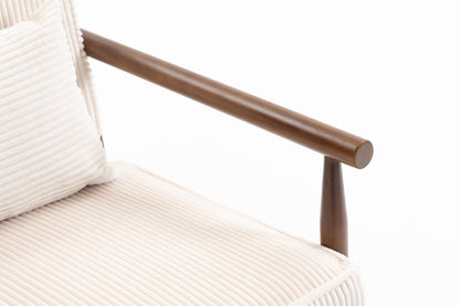 Living Room Antique White Corduroy Lounge Chair with Storage - Bedroom Accent Chair