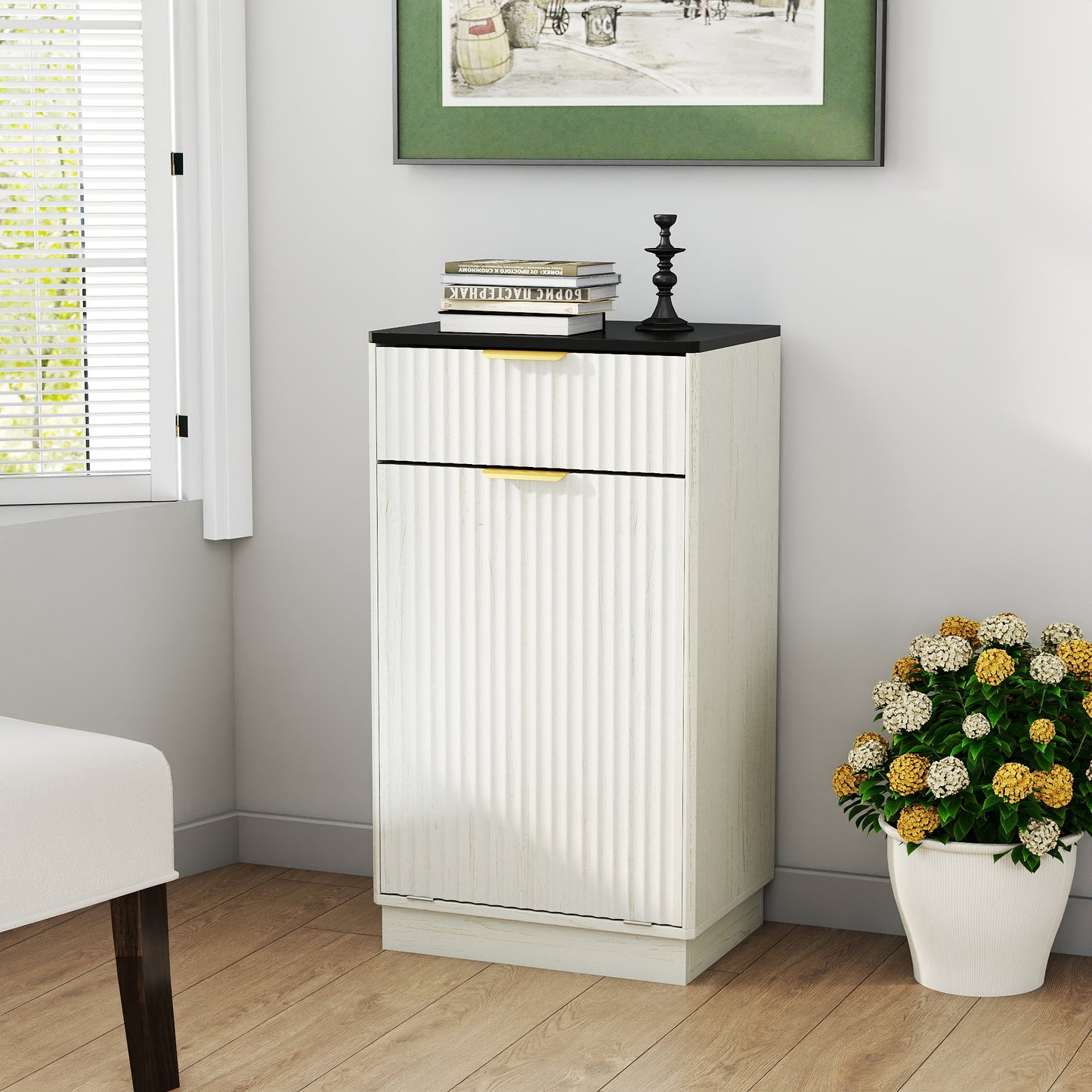 Woodgrain Trash Can Cabinet - 10 Gallon Kitchen Storage for Living Room