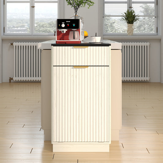 10-Gallon Woodgrain Tilt-Out Trash Can Cabinet Wooden Garbage Recycling Cabinet with Wave-Textured Hideaway Drawer&Pull-Out Bin-Multipurpose Kitchen/Bath Organizer in Antique White Finish