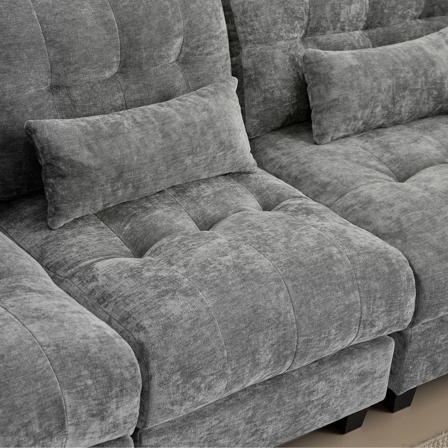 Gray Chenille Ottoman - 3+1 Seating Design