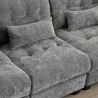 Gray Chenille Ottoman - 3+1 Seating Design