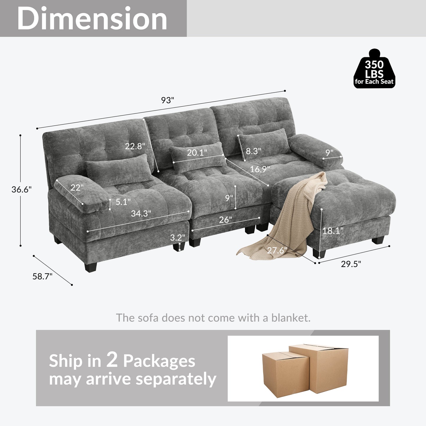 Gray Chenille Ottoman - 3+1 Seating Design