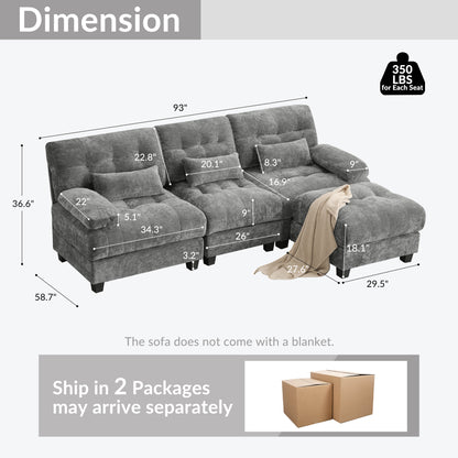 Gray Chenille Ottoman - 3+1 Seating Design