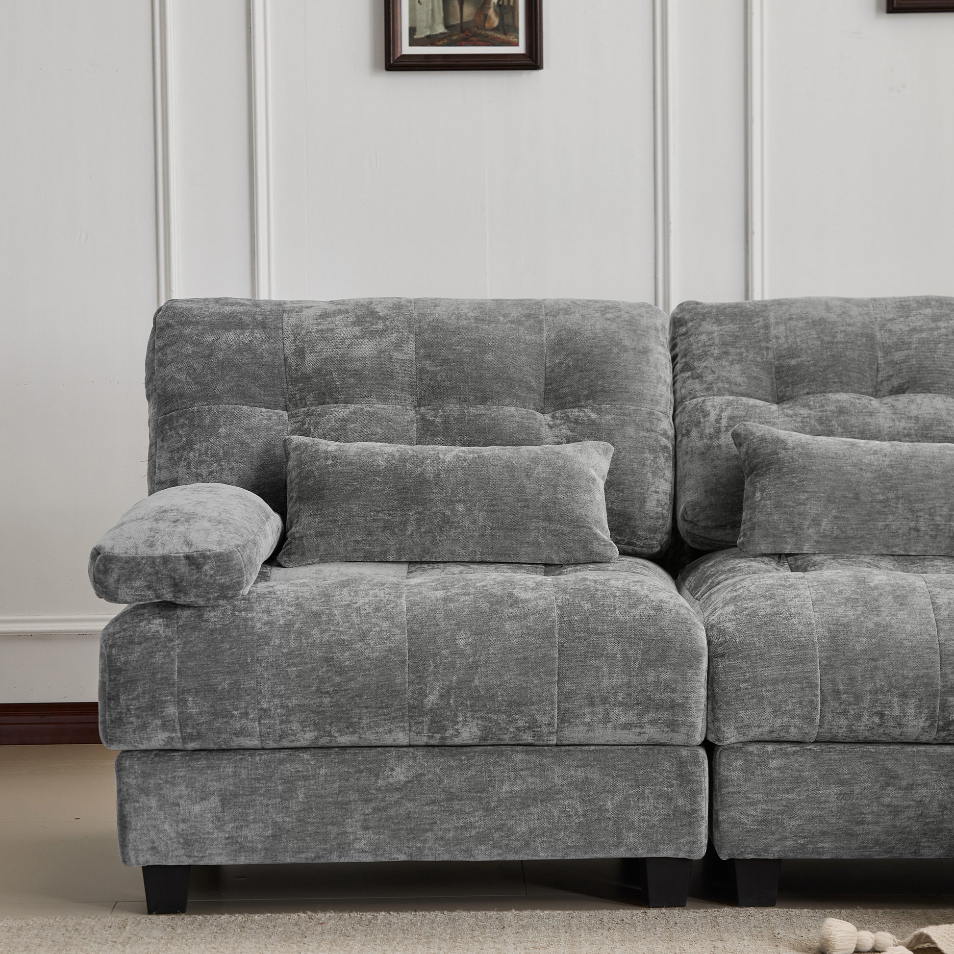 Gray Chenille Ottoman - 3+1 Seating Design