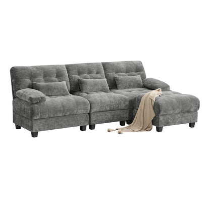 Gray Chenille Ottoman - 3+1 Seating Design