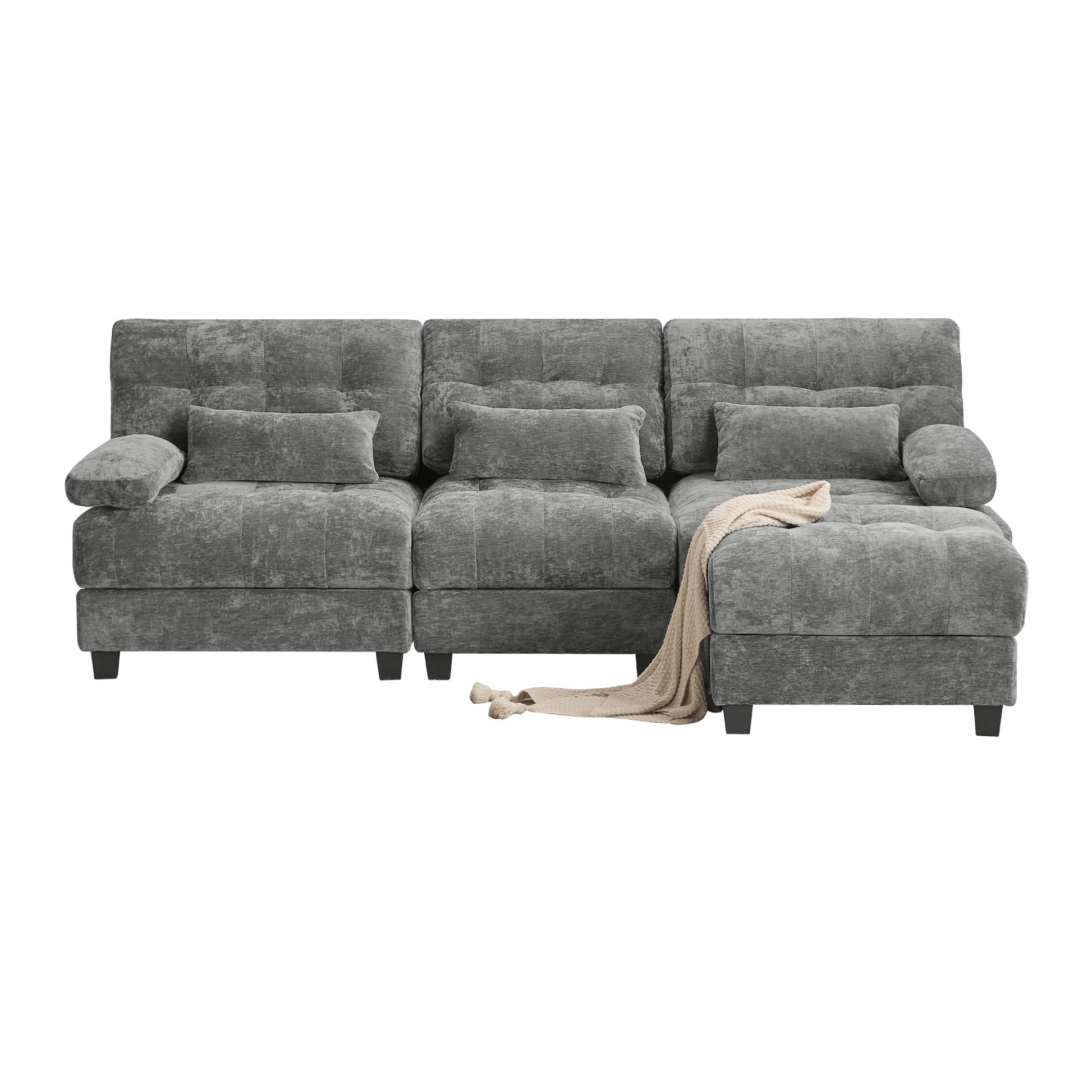 Gray Chenille Ottoman - 3+1 Seating Design