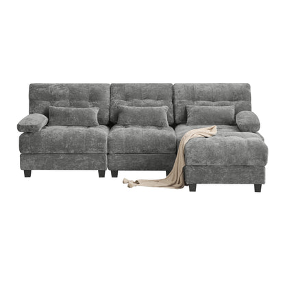 Gray Chenille Ottoman - 3+1 Seating Design